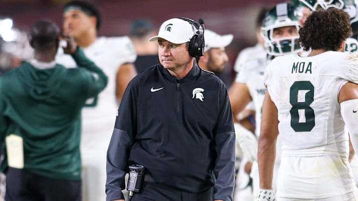 Jonathan Smith patrols the sidelines during Michigan State's game at USC on Sept. 20, 2025. Jonathan Smith patrols the sidelines during Michigan State's game at USC on Sept. 20, 2025.