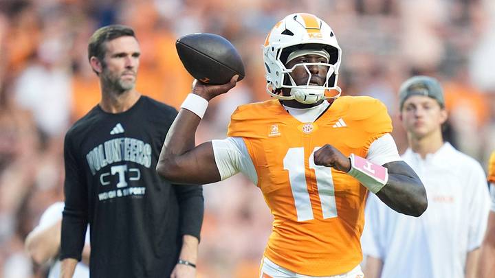 Tennessee quarterback Faizon Brandon (11) throws a pass before the game between Tennessee and Kennesaw State at Neyland Stadium in Knoxville, Tenn., Sept. 19, 2026.