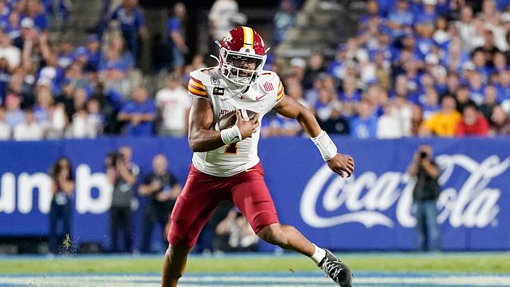 Oct 9, 2026; Provo, Utah, USA; Iowa State Cyclones quarterback Jaylen Raynor (1) runs the ball during the first half against the BYU Cougars at LaVell Edwards Stadium. Mandatory Credit: Aaron Baker-Imagn Images Oct 9, 2026; Provo, Utah, USA; Iowa State Cyclones quarterback Jaylen Raynor (1) runs the ball during the first half against the BYU Cougars at LaVell Edwards Stadium. Mandatory Credit: Aaron Baker-Imagn Images