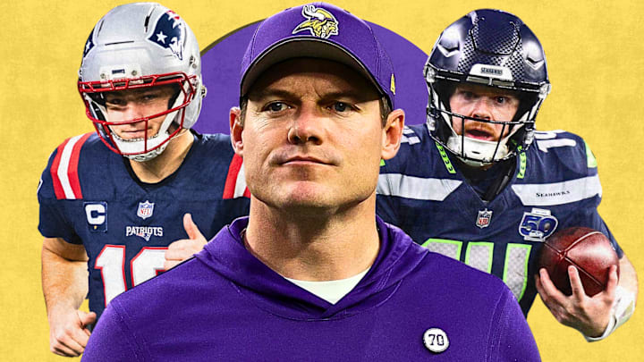 Drake Maye (L), Kevin O'Connell (C), Sam Darnold (R)