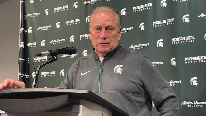 Michigan State Spartans head coach Tom Izzo speaks to the media after a game against the Detroit Mercy Titans at the Breslin Center on Friday, Nov. 21, 2025. MSU won the game, 84-56.