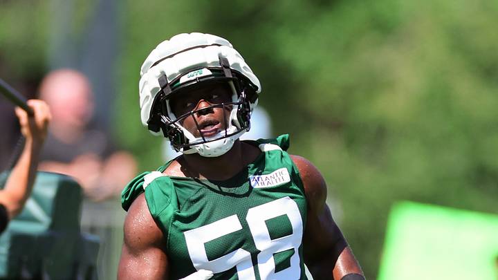 Jul 22, 2023; Florham Park, NJ, USA; New York Jets defensive end Carl Lawson (58) participates in drills during the New York Jets Training Camp at Atlantic Health Jets Training Center. Mandatory Credit: Vincent Carchietta-USA TODAY Sports Jul 22, 2023; Florham Park, NJ, USA; New York Jets defensive end Carl Lawson (58) participates in drills during the New York Jets Training Camp at Atlantic Health Jets Training Center. Mandatory Credit: Vincent Carchietta-USA TODAY Sports