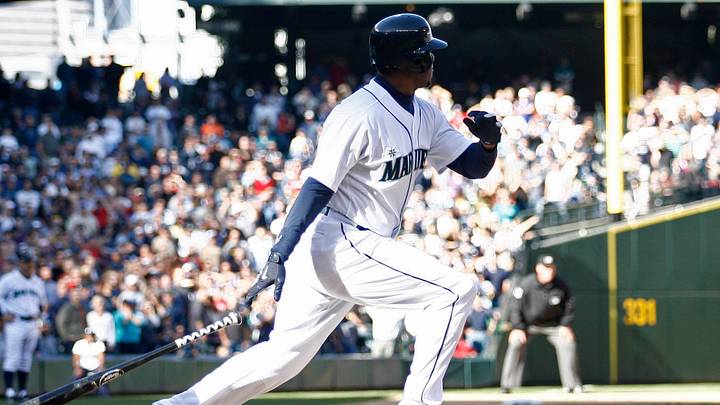 Oct 4, 2009; Seattle, WA, USA; Seattle Mariners designated hitter Ken Griffey Jr. (24) singles against the Texas Rangers during the eighth inning at Safeco Field. Oct 4, 2009; Seattle, WA, USA; Seattle Mariners designated hitter Ken Griffey Jr. (24) singles against the Texas Rangers during the eighth inning at Safeco Field.
