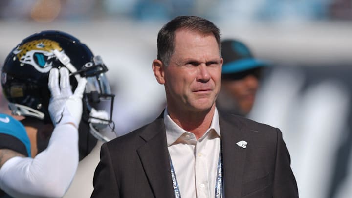 Jaguars General Manager Trent Baalke on the sidelines before the start of Sunday's game against the Panthers. The Jacksonville Jaguars hosted the Carolina Panthers at EverBank Stadium in Jacksonville, FL Sunday, December 31, 2023. [Bob Self/Florida Times-Union]