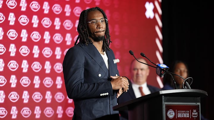 Jul 24, 2025; Charlotte, NC, USA; Boston College defensive back KP Price, Jr. answers questions from the media during ACC Media Days at Hilton Charlotte Uptown. Mandatory Credit: Jim Dedmon-Imagn Images Jul 24, 2025; Charlotte, NC, USA; Boston College defensive back KP Price, Jr. answers questions from the media during ACC Media Days at Hilton Charlotte Uptown. Mandatory Credit: Jim Dedmon-Imagn Images