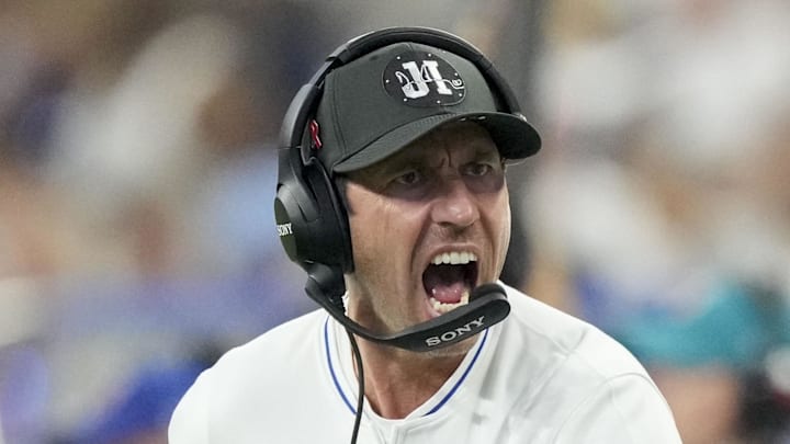 Indianapolis Colts head coach Shane Steichen yells to a player