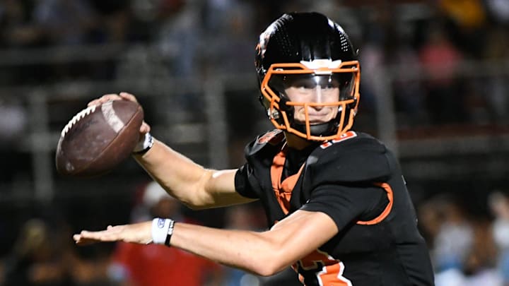 Brady Hart of Cocoa Tigers passes against Rockledge in the annual Barbecue Bowl Friday, November 1, 2024. Craig Bailey/FLORIDA TODAY via USA TODAY NETWORK