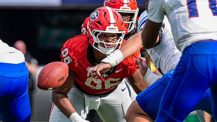 Sep 5, 2026; Athens, Georgia, USA; Georgia Bulldogs defensive lineman JJ Hanne (96) rushes the line against the Tennessee State Tigers at Sanford Stadium. Mandatory Credit: Dale Zanine-Imagn Images Sep 5, 2026; Athens, Georgia, USA; Georgia Bulldogs defensive lineman JJ Hanne (96) rushes the line against the Tennessee State Tigers at Sanford Stadium. Mandatory Credit: Dale Zanine-Imagn Images