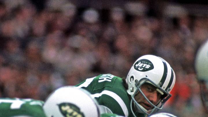 Nov 1971; Flushing, NY; USA; FILE PHOTO; New York Jets quarterback (12) Joe Namath at the line of scrimmage during the 1971 season at Shea Stadium. Nov 1971; Flushing, NY; USA; FILE PHOTO; New York Jets quarterback (12) Joe Namath at the line of scrimmage during the 1971 season at Shea Stadium.