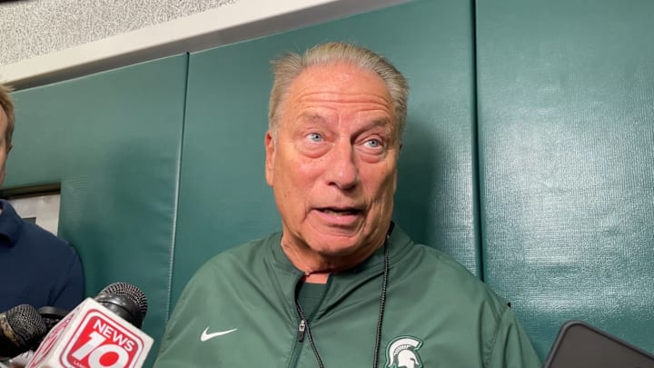 Michigan State men's basketball head coach Tom Izzo speaks to the press after a preseason practice on Sept. 30, 2025.