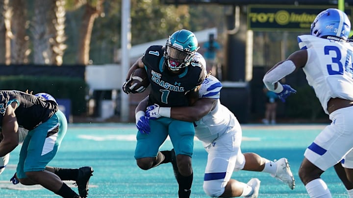 Nov 13, 2021; Conway, South Carolina, USA; Georgia State Panthers nose guard Thomas Gore (59)