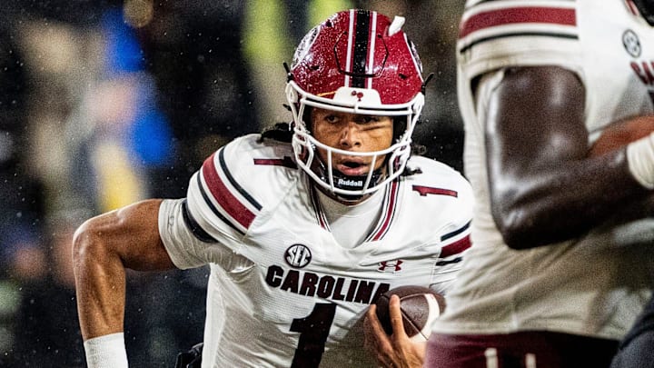 South Carolina Gamecocks quarterback Robby Ashford runs against Vanderbilt Commodores during the second half at FirstBank Stadium in Nashville, Tenn., Saturday, Nov. 9, 2024.