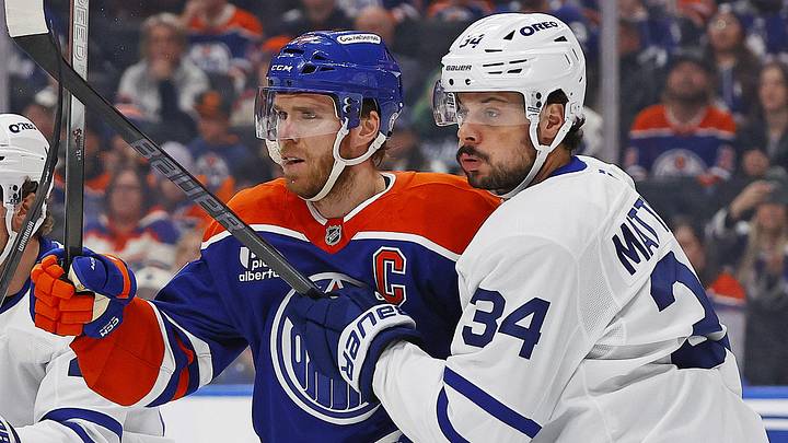 Feb 3, 2026; Edmonton, Alberta, CAN; Edmonton Oilers forward Connor McDavid (97) and Toronto Maple Leafs forward Auston Matthews (34) battle for position during the first period at Rogers Place. Mandatory Credit: Perry Nelson-Imagn Images Feb 3, 2026; Edmonton, Alberta, CAN; Edmonton Oilers forward Connor McDavid (97) and Toronto Maple Leafs forward Auston Matthews (34) battle for position during the first period at Rogers Place. Mandatory Credit: Perry Nelson-Imagn Images