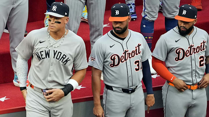 Aaron Judge (left) has 35 home runs at the All-Star break, but was not part of the All-Star Game's "swing off."