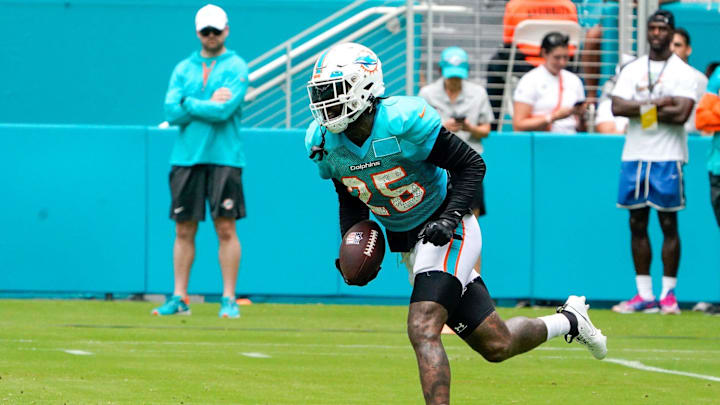 Miami Dolphins cornerback Xavien Howard (25) participates during the scrimmage at Hard Rock Stadium,