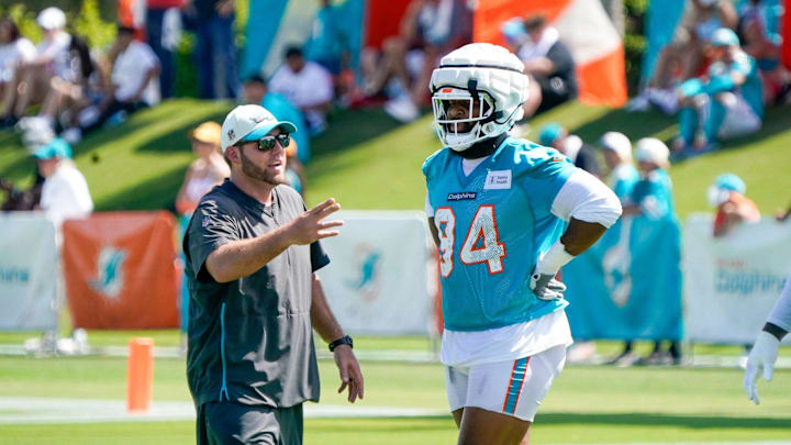 Miami Dolphins defensive tackle Christian Wilkins (94) participates at training camp at Baptist