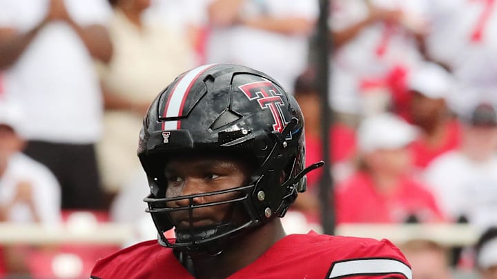 Texas Tech Red Raiders defensive tackle Skyler Gill-Howard (0) prepares to rush against the Oregon State Beavers 