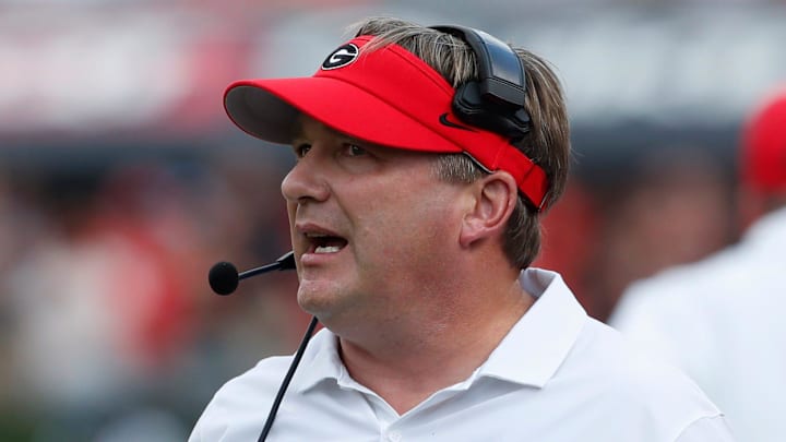 Georgia head coach Kirby Smart on the sideline during the first half of a NCAA college football game against Auburn in Athens, Ga., on Saturday, Oct. 5, 2024.