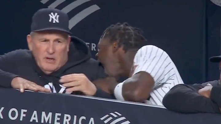 Jazz Chisholm Jr. biting hitting coach Pat Roessler. As one does.