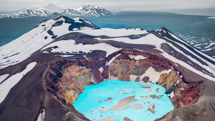 Malyi Semyachik volcano and crater lake on Russia’s Kamchatka Peninsula