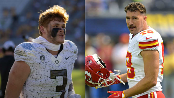 Oregon Ducks tight end terrance ferguson, kansas city chiefs tight end travis kelce