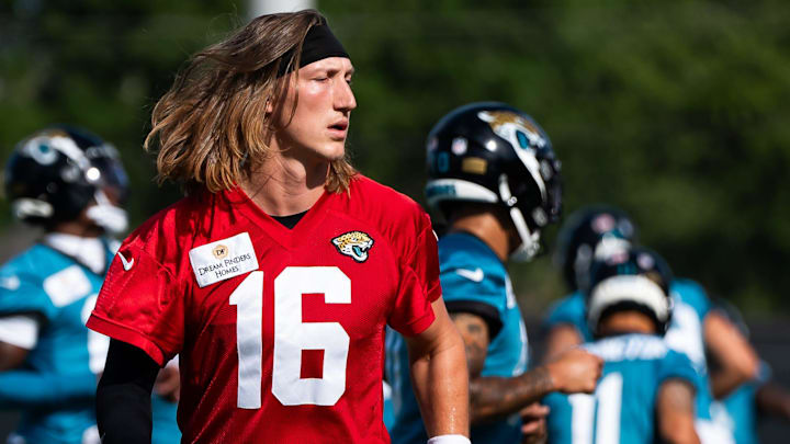 Jacksonville Jaguars quarterback Trevor Lawrence (16) warms up during the Jacksonville Jaguars’ third mandatory minicamp Thursday June 12, 2025 at the Miller Electric Center in Jacksonville, Fla. [Doug Engle/Florida Times-Union]