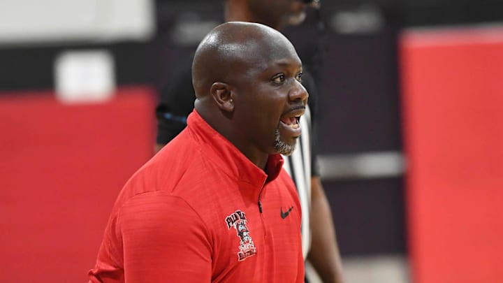 Palm Bay boys basketball coach Deuel Fider directs his players during their game against Heritage Tuesday, January 10, 2023. Craig Bailey/FLORIDA TODAY via USA TODAY NETWORK

High School Basketball Heritage Vs Palm Bay