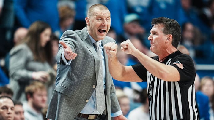 Kentucky Wildcats head coach Mark Pope argues with an official during game against Missouri Kentucky Wildcats head coach Mark Pope argues with an official during game against Missouri