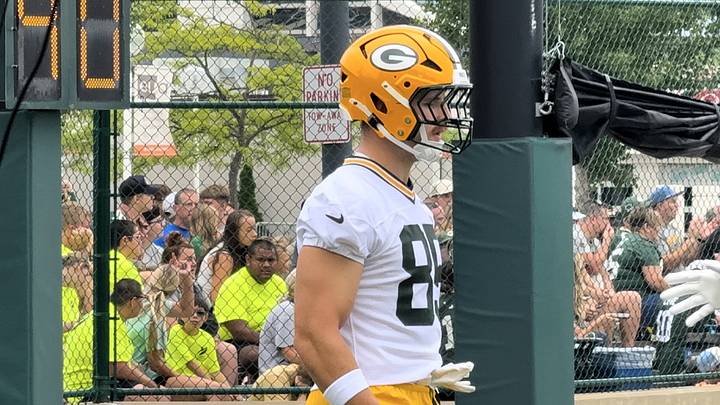 Packers tight end Tucker Kraft made his debut at training camp on Friday. Packers tight end Tucker Kraft made his debut at training camp on Friday.