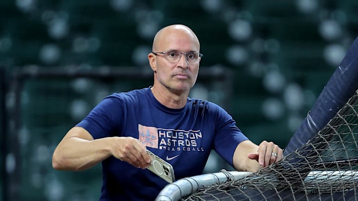 Apr 18, 2026; Houston, Texas, USA; Houston Astros manager Joe Espada (19) prior to the game against the St. Louis Cardinals at Daikin Park. Mandatory Credit: Erik Williams-Imagn Images