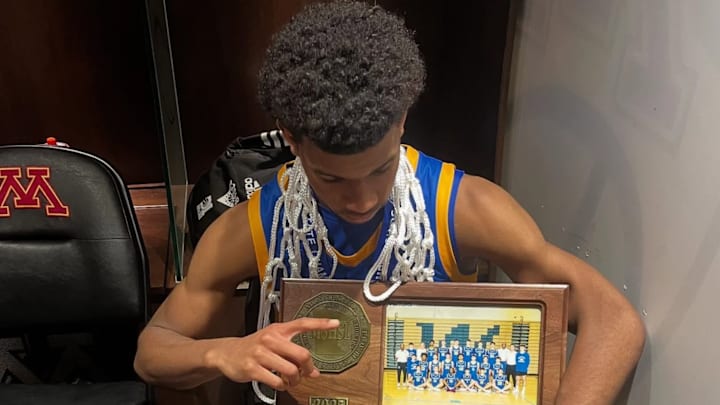 Wayzata guard Christian Wiggins celebrates the Class 4A state championship. Wayzata guard Christian Wiggins celebrates the Class 4A state championship.