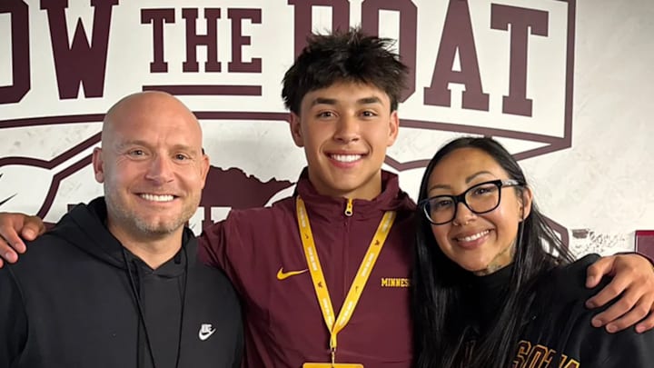 Kai Meza with P.J. Fleck on his official visit before committing to Minnesota