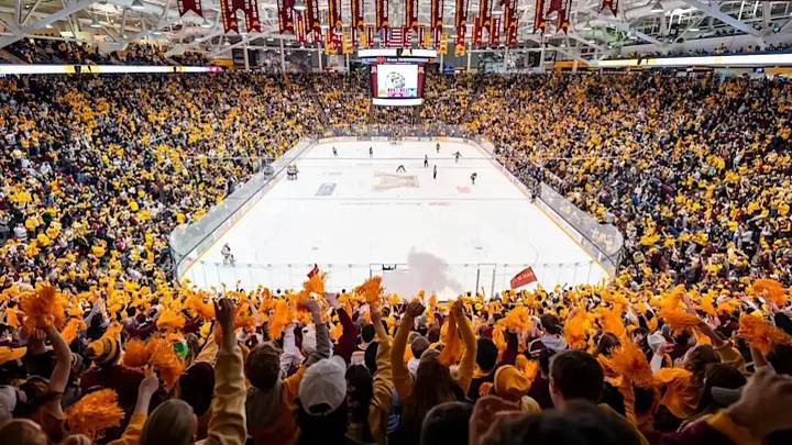 Fans inside 3M Arena at Mariucci in Minneapolis, Minnesota. Fans inside 3M Arena at Mariucci in Minneapolis, Minnesota.