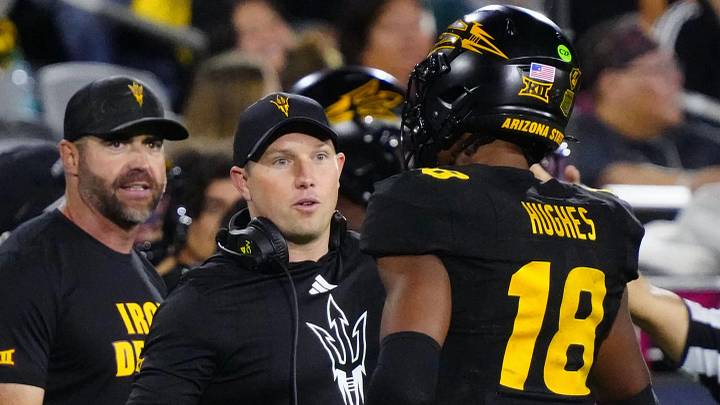 Arizona State head coach Kenny Dillingham and linebacker Martell Hughes, who are both looking for a rebound after a 55-19 loss to Baylor.
