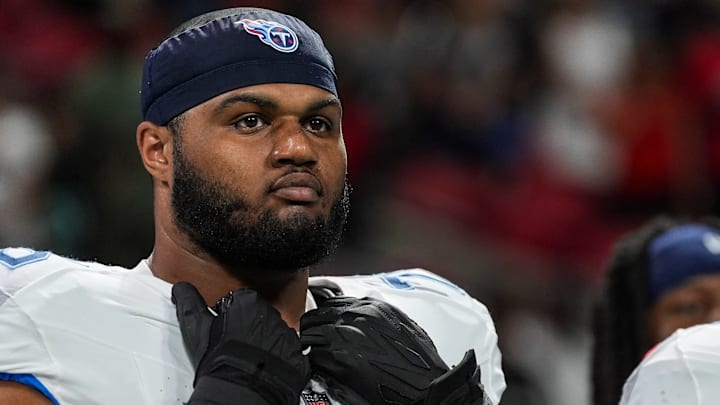Tennessee Titans left tackle Dan Moore Jr. Tennessee Titans left tackle Dan Moore Jr.