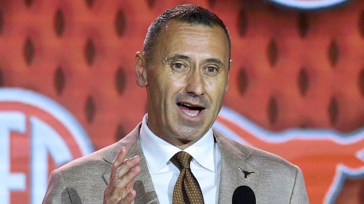 Texas Longhorns head coach Steve Sarkisian speaks to the press during SEC Football Kickoff Media Day at the Tampa Marriott. Texas Longhorns head coach Steve Sarkisian speaks to the press during SEC Football Kickoff Media Day at the Tampa Marriott.