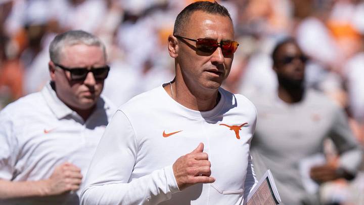 Texas coach Steve Sarkisian leaves the field at the half during a college football game against Tennessee on Sept. 26, 2026, in Knoxville, Tennessee. 