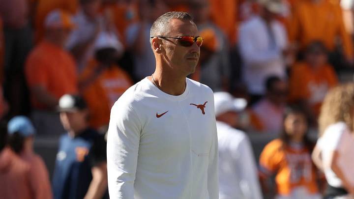 Texas Longhorns head coach Steve Sarkisian looks on before the game against the Tennessee Volunteers at Neyland Stadium. 