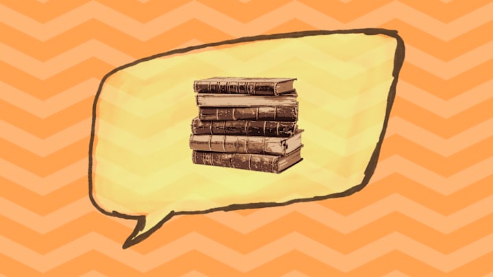 Speech bubble with book inside