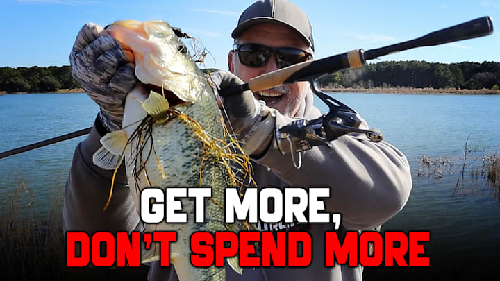 Get big results without breaking the bank! This beautiful bass shows the power of a well-chosen rod and reel combo, proving you don’t need to spend over your budget to to find fishing success.
