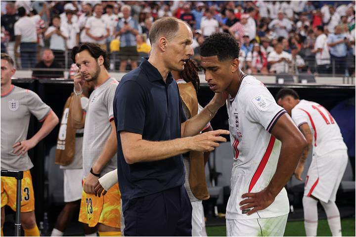 Thomas Tuchel relays instructions to Jude Bellingham during England's clash with Croatia. Thomas Tuchel relays instructions to Jude Bellingham during England's clash with Croatia.