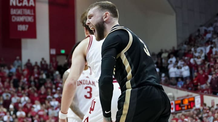 Purdue Boilermakers guard Braden Smith (3) celebrates after a play.