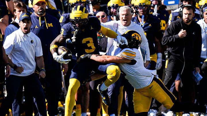 Michigan wide receiver Andrew Marsh (3) makes a catch against Iowa during the first half at Michigan Stadium in Ann Arbor on Saturday, Sept. 26, 2026. Michigan wide receiver Andrew Marsh (3) makes a catch against Iowa during the first half at Michigan Stadium in Ann Arbor on Saturday, Sept. 26, 2026.
