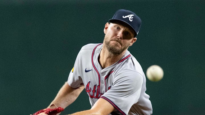 Atlanta Braves pitcher Chris Sale (51) delivers a pitch on July 9, 2024 at Chase Field in Phoenix.