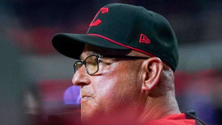 Cincinnati Reds manager Terry Francona (77) looks out to the field in the ninth inning of a MLB game between the Cincinnati Reds and Colorado Rockies, Friday, July 11, 2025, at Great American Ball Park in Downtown Cincinnati. Rockies won 3-2.