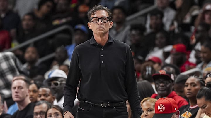 Mar 14, 2025; Atlanta, Georgia, USA; Atlanta Hawks head coach Quin Snyder shown on the sideline during the game against the LA Clippers during the second half at State Farm Arena. Mandatory Credit: Dale Zanine-Imagn Images Mar 14, 2025; Atlanta, Georgia, USA; Atlanta Hawks head coach Quin Snyder shown on the sideline during the game against the LA Clippers during the second half at State Farm Arena. Mandatory Credit: Dale Zanine-Imagn Images