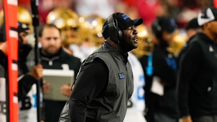 UCLA Bruins interim head coach Tim Skipper reacts in the first half of the NCAA college football game at Ohio Stadium on Saturday, Nov. 15, 2025 in Columbus, Ohio. UCLA Bruins interim head coach Tim Skipper reacts in the first half of the NCAA college football game at Ohio Stadium on Saturday, Nov. 15, 2025 in Columbus, Ohio.