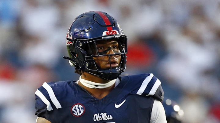 Aug 31, 2024; Oxford, Mississippi, USA; Mississippi Rebels defensive linemen Walter Nolen (2) waits for the snap during the first half against the Furman Paladins at Vaught-Hemingway Stadium. Mandatory Credit: Petre Thomas-Imagn Images