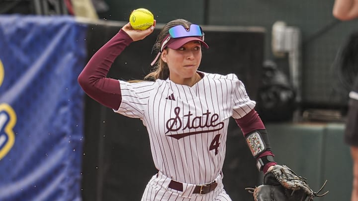Mississippi State infielder Riley Hull (4) throws home during a play against LSU during the second inning at Jack Turner Stadium. Mississippi State infielder Riley Hull (4) throws home during a play against LSU during the second inning at Jack Turner Stadium.