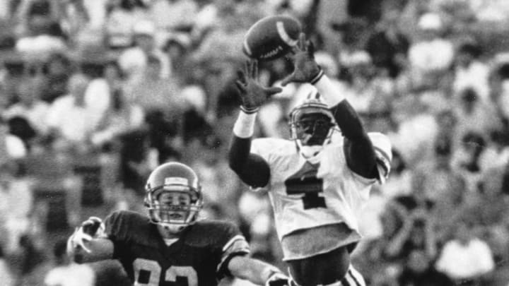 Arizona cornerback Daryll Lewis intercepting the ball. Arizona cornerback Daryll Lewis intercepting the ball.